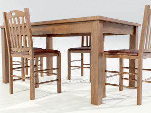 Wooden Dining Table 3D मॉडल