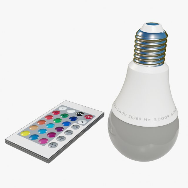 RGB Light bulb with Remote control 3D मॉडल .c4d .max .obj .3ds .fbx .stl .blend 