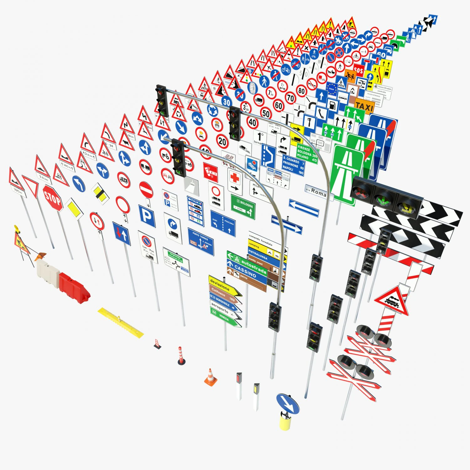 Cole&ccedil;&atilde;o de sinais de tr&acirc;nsito italianos Modelo 3D .c4d .max .obj .3ds .fbx .stl .blend 