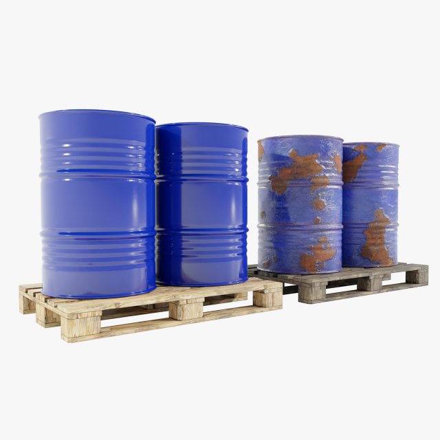Pallet with Steel Barrels 3D Модель .c4d .max .obj .3ds .fbx .stl .blend 