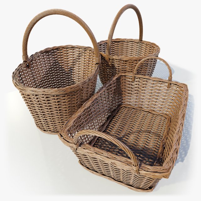Wicker baskets 3D Model .c4d .max .obj .3ds .fbx .stl .blend 
