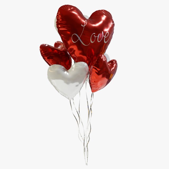 Heart Shaped Balloons 3D Модель .c4d .max .obj .3ds .fbx .stl .blend 