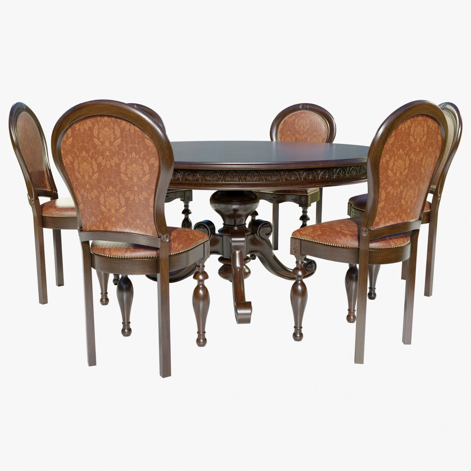 Classic Table with Chairs 3D Model .c4d .max .obj .3ds .fbx .stl .blend 