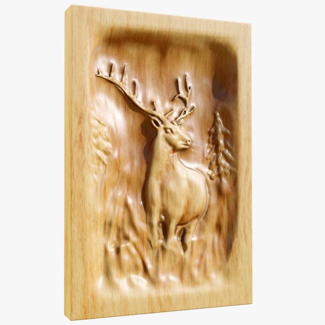 Wooden Deer Carved Board Model 3D .c4d .max .obj .3ds .fbx .stl .blend 