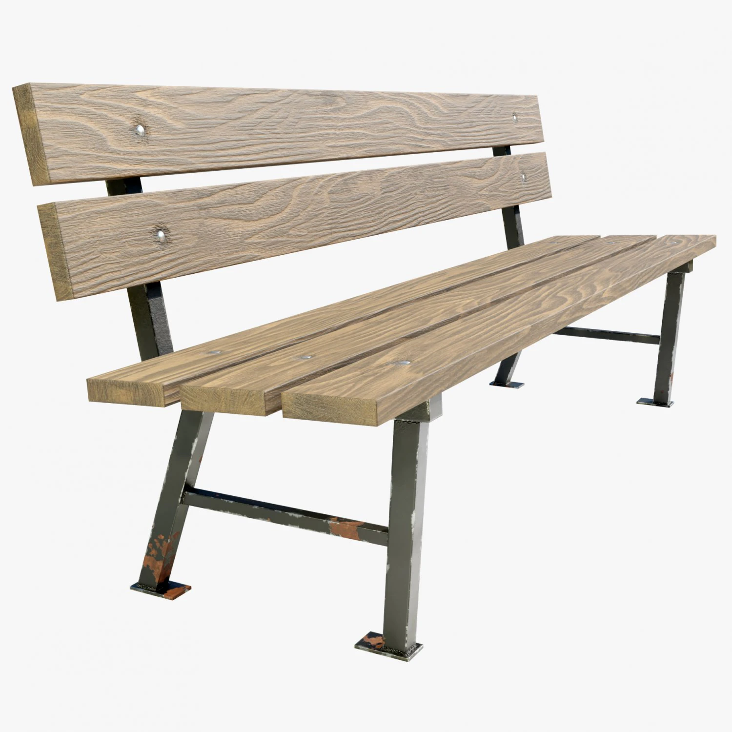 Wood Metal Bench 3D Model .c4d .max .obj .3ds .fbx .stl .blend