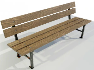 Wood Metal Bench 3D Model