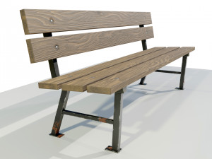 Wood Metal Bench 3D Model