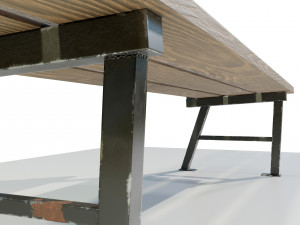 Wood Metal Bench 3D Model