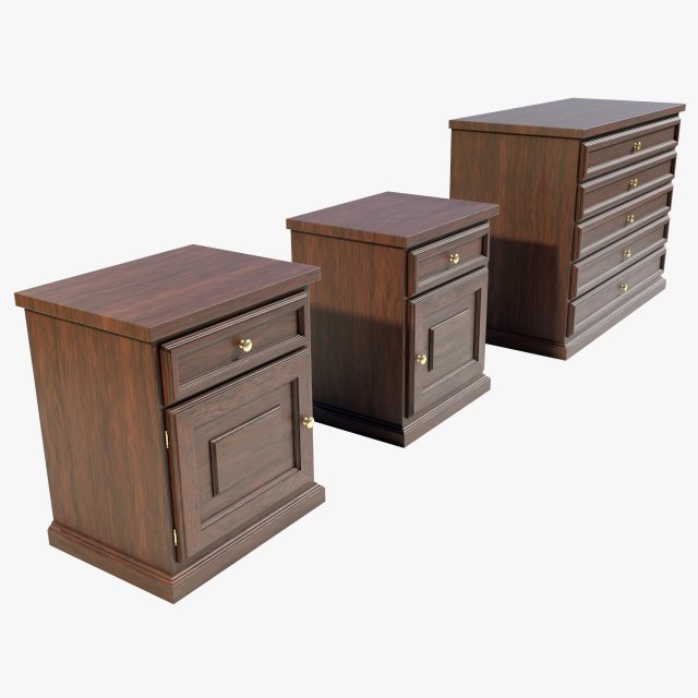 Dresser and Nightstands 3D Model .c4d .max .obj .3ds .fbx .stl .blend 
