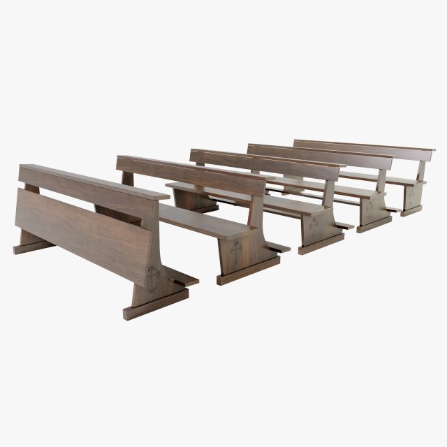 Wooden Church Benches 3D Model .c4d .max .obj .3ds .fbx .stl .blend 