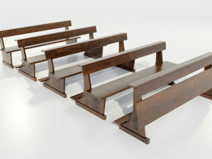 Wooden Church Benches 3D Model