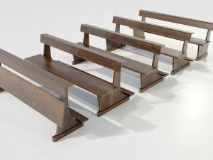 Wooden Church Benches 3D Model