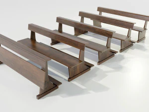 Wooden Church Benches 3D Model