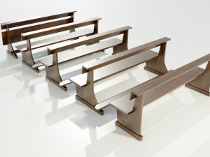 Wooden Church Benches 3D Model