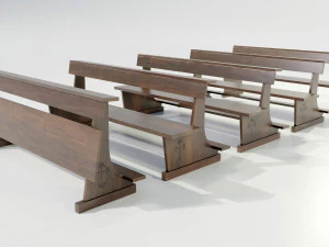 Wooden Church Benches 3D Model