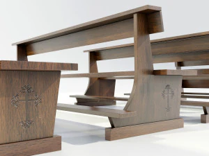 Wooden Church Benches 3D Model
