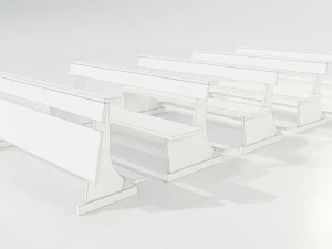 Wooden Church Benches 3D Model