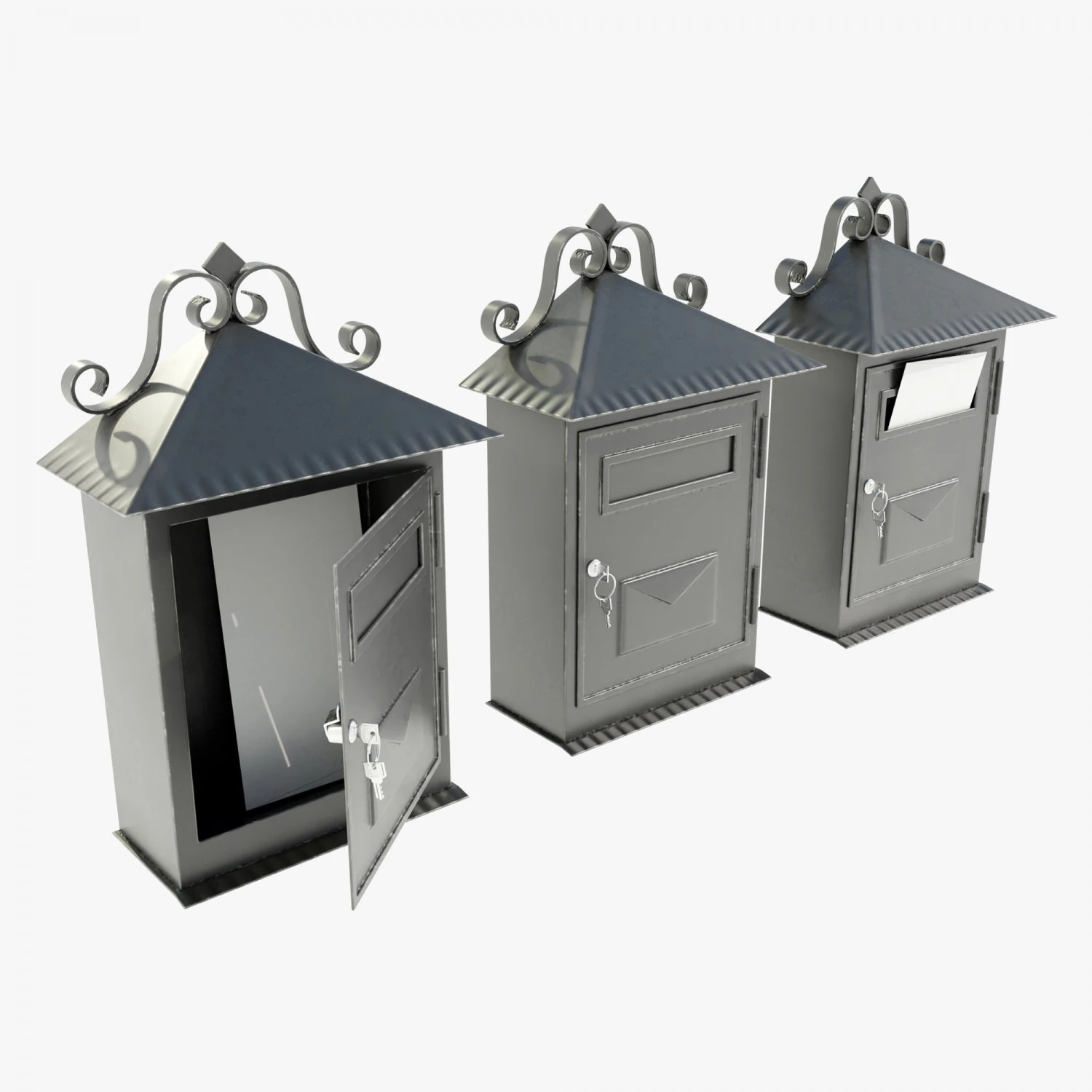 Wall Mounted Wrought Iron Mailbox 3D Model .c4d .max .obj .3ds .fbx .stl .blend 