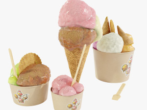 Ice Cream Cone and Cups 3D Model