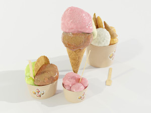 Ice Cream Cone and Cups 3D Модель