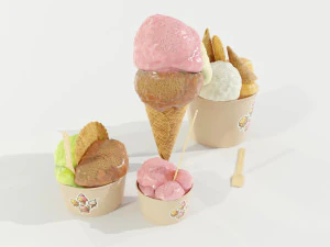 Ice Cream Cone and Cups 3D Model