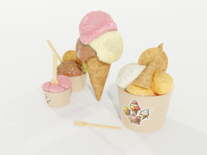 Ice Cream Cone and Cups 3D Модель
