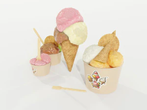 Ice Cream Cone and Cups 3D Model