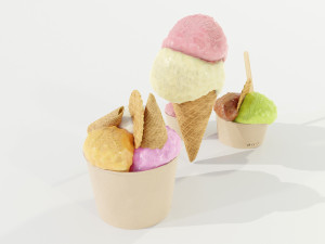 Ice Cream Cone and Cups 3D Модель
