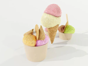 Ice Cream Cone and Cups 3D Model