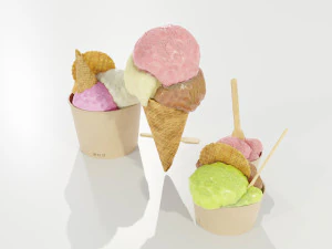 Ice Cream Cone and Cups 3D Model