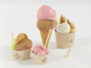 Ice Cream Cone and Cups 3D Model