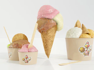 Ice Cream Cone and Cups 3D Model