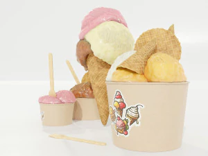Ice Cream Cone and Cups 3D Model