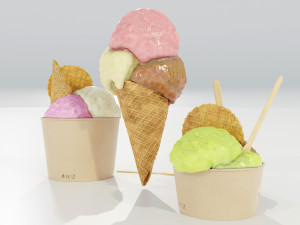 Ice Cream Cone and Cups 3D Модель
