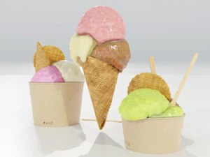 Ice Cream Cone and Cups 3D Model