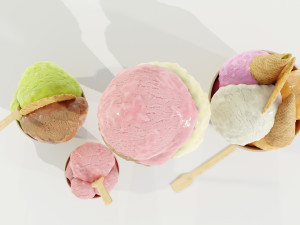 Ice Cream Cone and Cups 3D Модель