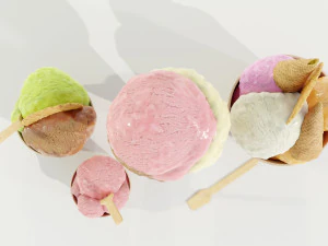 Ice Cream Cone and Cups 3D Model