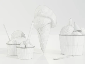 Ice Cream Cone and Cups 3D Model