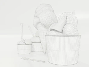 Ice Cream Cone and Cups 3D Model