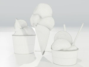 Ice Cream Cone and Cups 3D Model