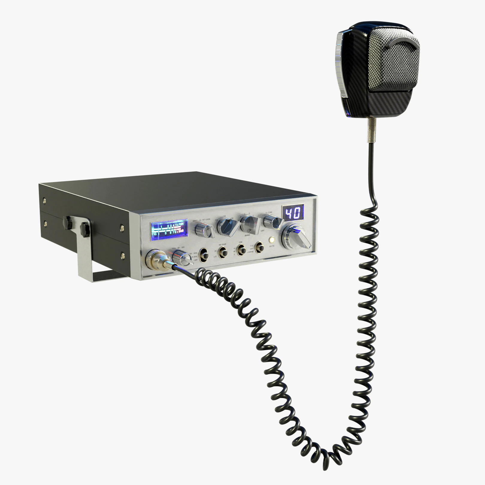 CB Radio with Microphone 3D Model .c4d .max .obj .3ds .fbx .stl .blend