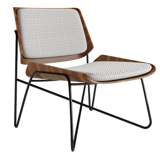 Wooden lounge chair with metal legs 3D Model .c4d .max .obj .3ds .fbx .stl .blend 