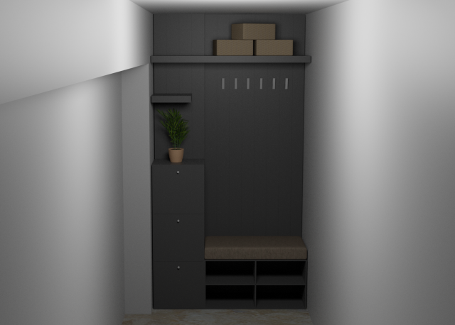 Gray hall closet with seat drawers and coat hooks 3D Model .c4d .max .obj .3ds .fbx .stl .blend