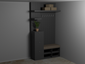 Gray hall closet with seat drawers and coat hooks 3D Model