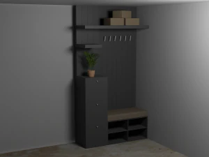 Gray hall closet with seat drawers and coat hooks 3D Model