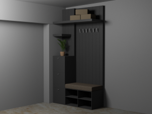 Gray hall closet with seat drawers and coat hooks 3D Model