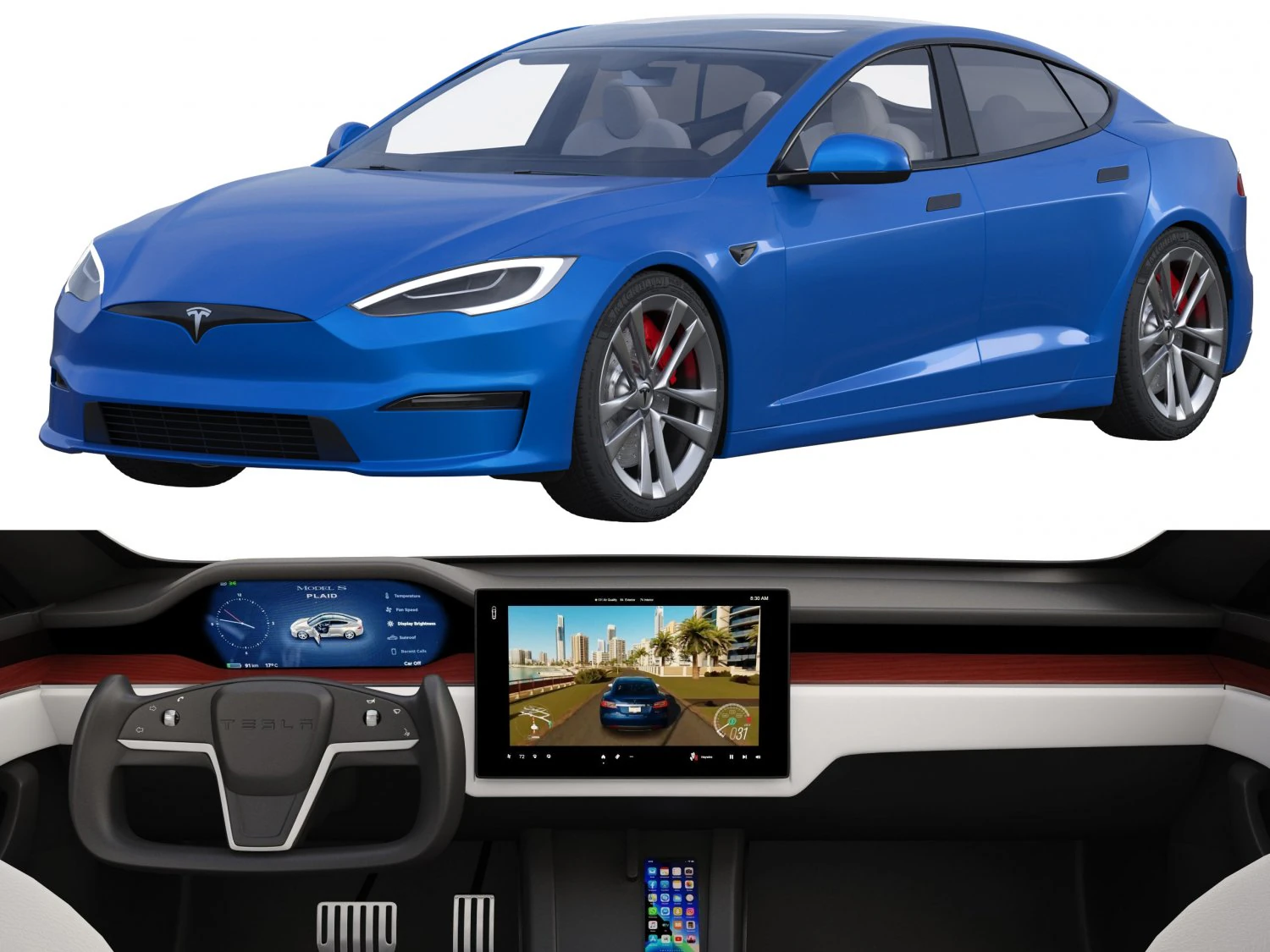 Tesla model S PLAID 2022 3D Model .c4d .max .obj .3ds .fbx .stl .blend