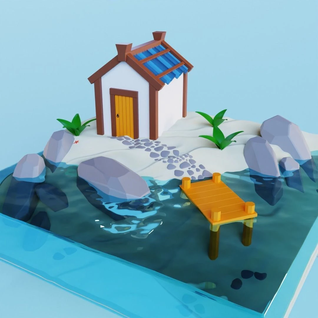 Beach house House by the Sea 3D Model .c4d .max .obj .3ds .fbx .stl .blend