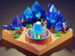 Stylized Desert of crystals diorama 3D Model