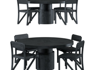 Dining Table and Chair in Blackened Oak by Orphan Work 3D Model